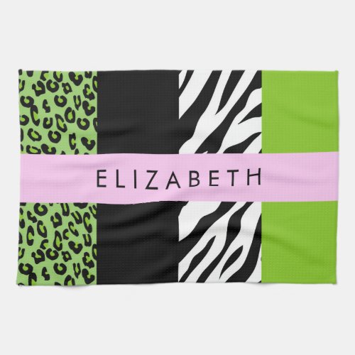 Leopard Print Zebra Print Green Your Name Kitchen Towel