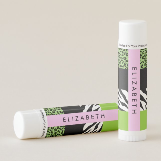 Leopard Print, Zebra Print, Green, Your Name Lip Balm (Front)