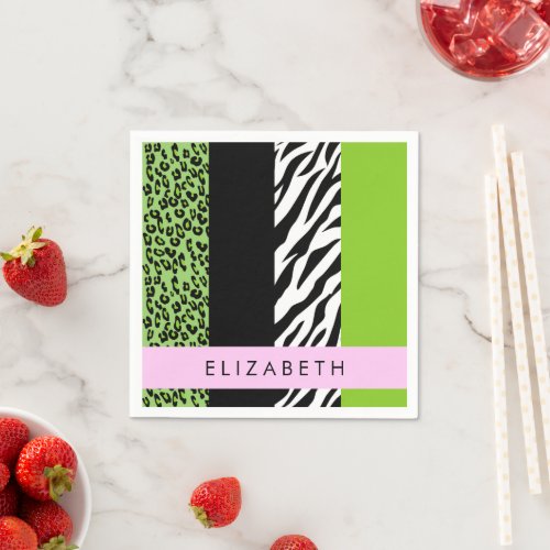 Leopard Print Zebra Print Green Your Name Napkins