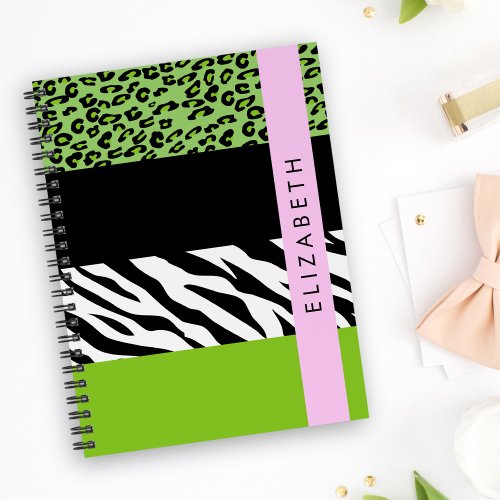 Leopard Print Zebra Print Green Your Name Notebook