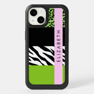 Leopard Print, Zebra Print, Green, Your Name OtterBox iPhone 14 Case