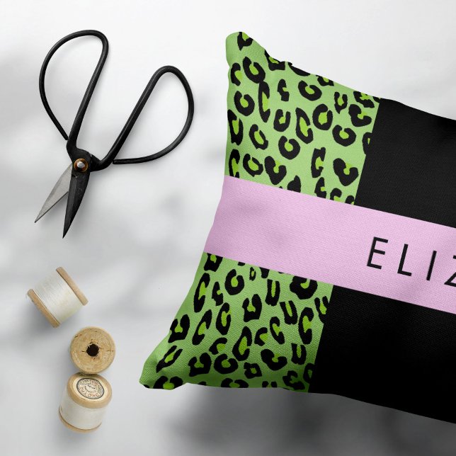 Leopard Print, Zebra Print, Green, Your Name Pet Bed (Creator Uploaded)