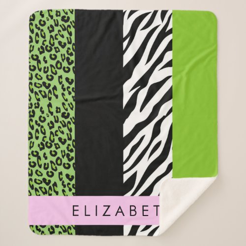 Leopard Print Zebra Print Green Your Name Sherpa Blanket