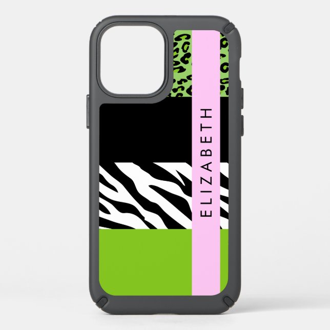 Leopard Print, Zebra Print, Green, Your Name Speck iPhone 12 Case (Front)