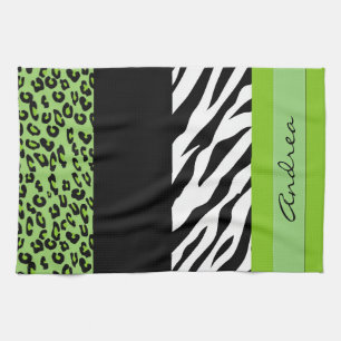 Leopard Print, Zebra Print, Green, Your Name Towel