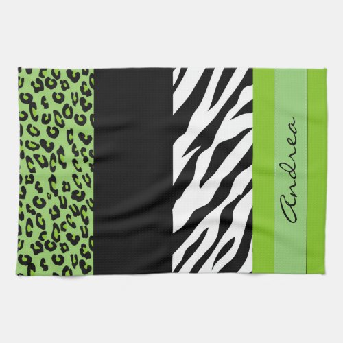 Leopard Print Zebra Print Green Your Name Towel