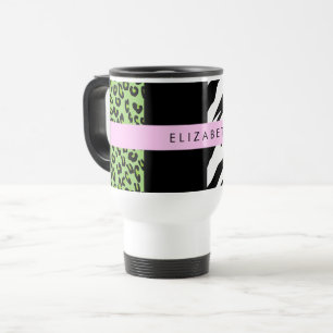 Leopard Print, Zebra Print, Green, Your Name Travel Mug