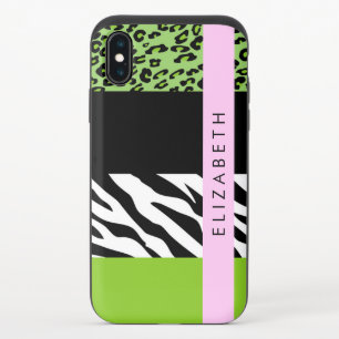 Leopard Print, Zebra Print, Green, Your Name iPhone X Slider Case