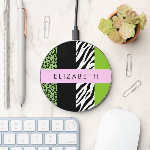 Leopard Print Zebra Print Green Your Name Wireless Charger