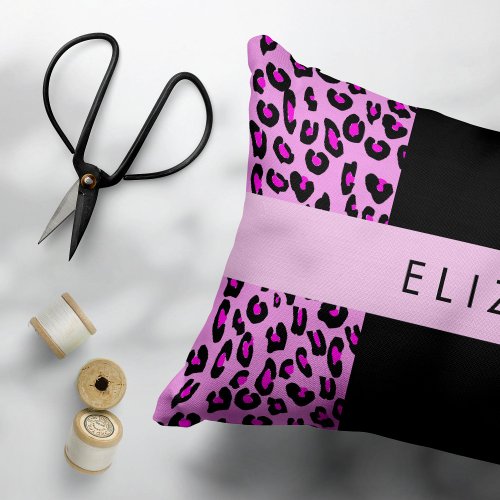 Leopard Print Zebra Print Pink Your Name Accent Pillow