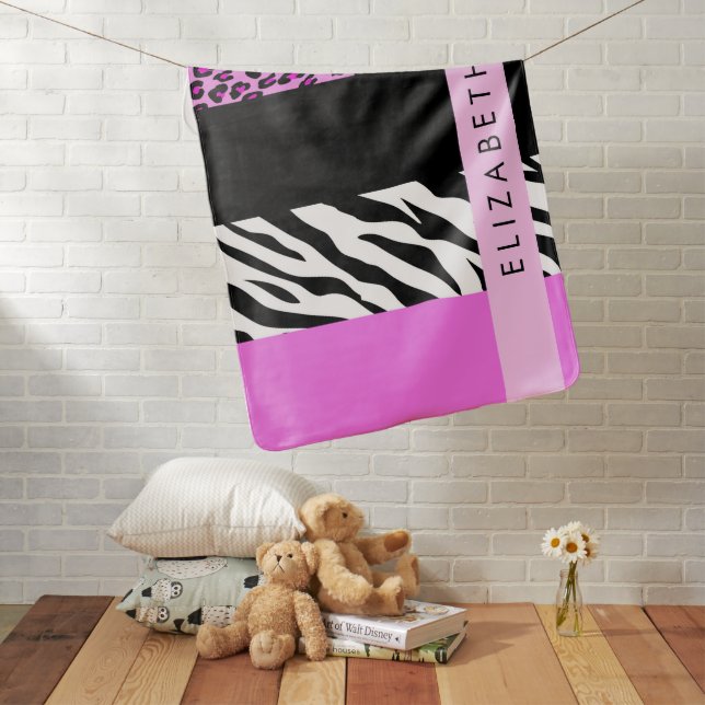 Leopard Print, Zebra Print, Pink, Your Name Baby Blanket (In Situ)