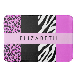 Leopard Print, Zebra Print, Pink, Your Name Bath Mat