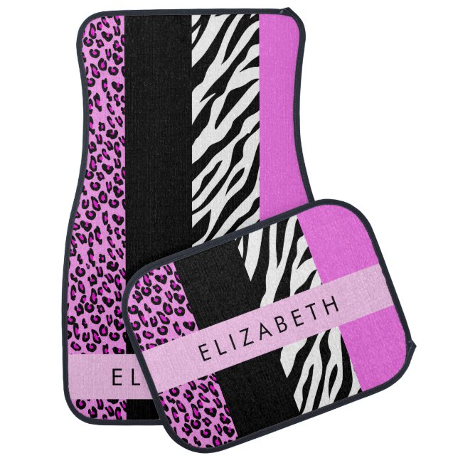 Leopard Print, Zebra Print, Pink, Your Name Car Floor Mat (Set)