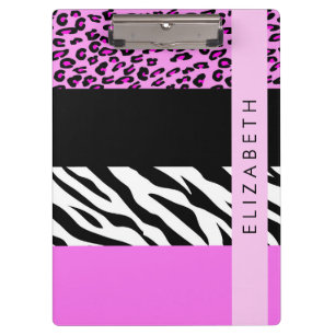 Leopard Print, Zebra Print, Pink, Your Name Clipboard