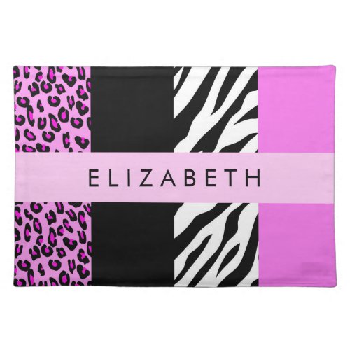 Leopard Print Zebra Print Pink Your Name Cloth Placemat