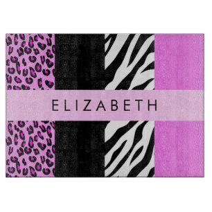 Leopard Print, Zebra Print, Pink, Your Name Cutting Board