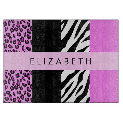 Leopard Print Zebra Print Pink Your Name Cutting Board