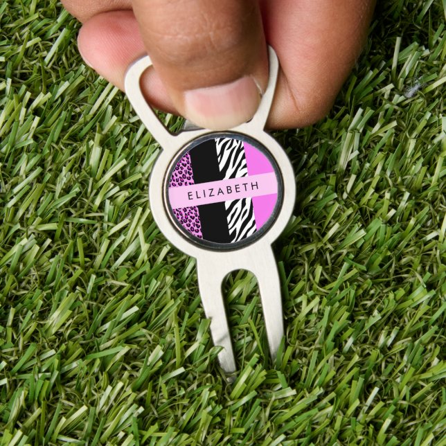 Leopard Print, Zebra Print, Pink, Your Name Divot Tool (Insitu 1)
