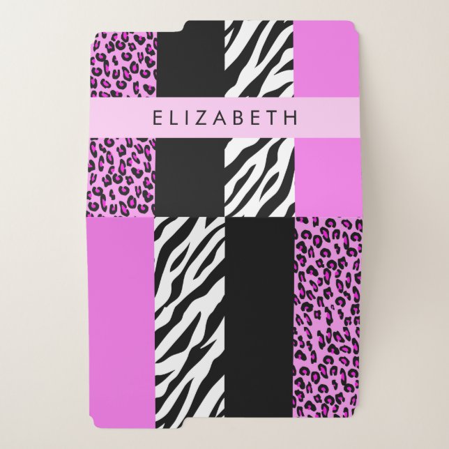 Leopard Print, Zebra Print, Pink, Your Name File Folder | Zazzle