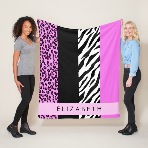 Leopard Print Zebra Print Pink Your Name Fleece Blanket