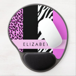 Leopard Print, Zebra Print, Pink, Your Name Gel Mouse Pad