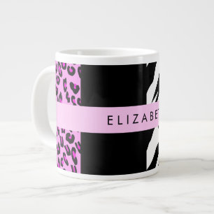 Leopard Print, Zebra Print, Pink, Your Name Giant Coffee Mug