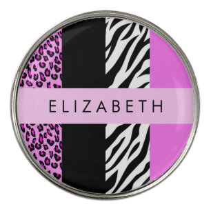 Leopard Print, Zebra Print, Pink, Your Name Golf Ball Marker