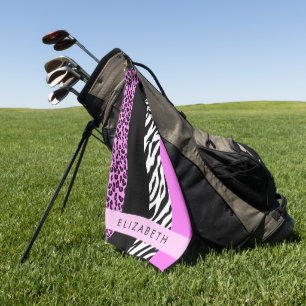 Leopard Print, Zebra Print, Pink, Your Name Golf Towel