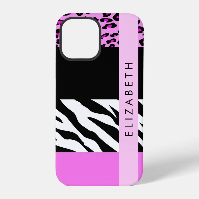 Leopard Print, Zebra Print, Pink, Your Name Iphone Case (Back)