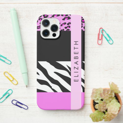 Leopard Print Zebra Print Pink Your Name iPhone 12 Pro Case