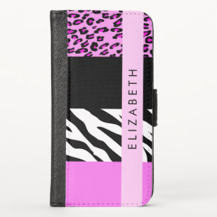 Leopard Print, Zebra Print, Pink, Your Name iPhone X Wallet Case