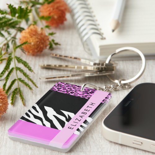 Leopard Print Zebra Print Pink Your Name Keychain