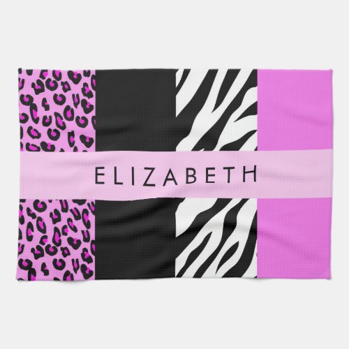 Leopard Print Zebra Print Pink Your Name Kitchen Towel