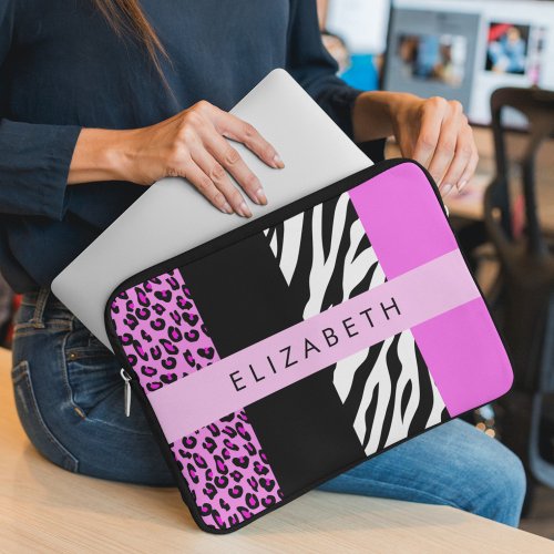 Leopard Print Zebra Print Pink Your Name Laptop Sleeve