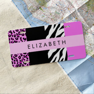Leopard Print, Zebra Print, Pink, Your Name License Plate