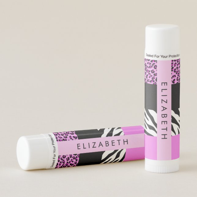 Leopard Print, Zebra Print, Pink, Your Name Lip Balm (Front)