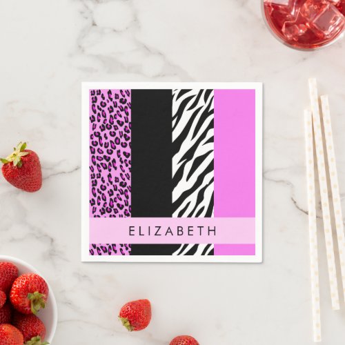 Leopard Print Zebra Print Pink Your Name Napkins