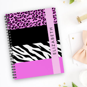 Leopard Print, Zebra Print, Pink, Your Name Notebook