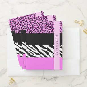 Leopard Print, Zebra Print, Pink, Your Name Pocket Folder