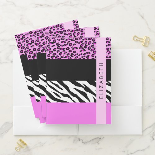 Leopard Print Zebra Print Pink Your Name Pocket Folder