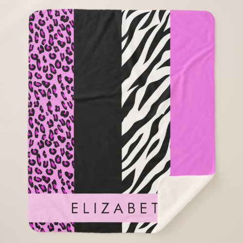 Leopard Print Zebra Print Pink Your Name Sherpa Blanket