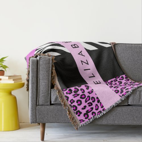 Leopard Print Zebra Print Pink Your Name Throw Blanket