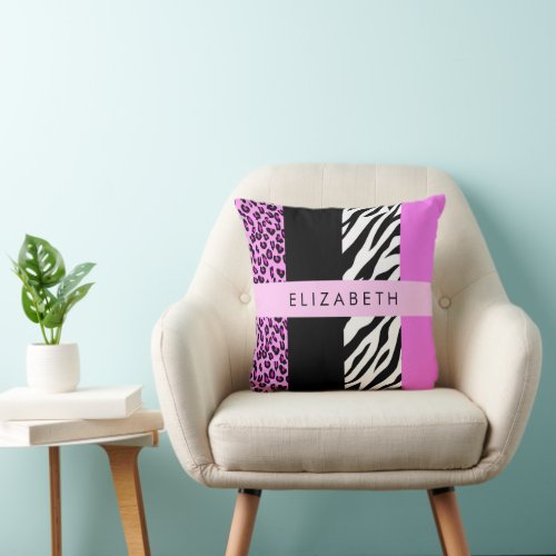 Leopard Print Zebra Print Pink Your Name Throw Pillow