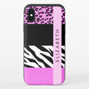 Leopard Print, Zebra Print, Pink, Your Name iPhone X Slider Case