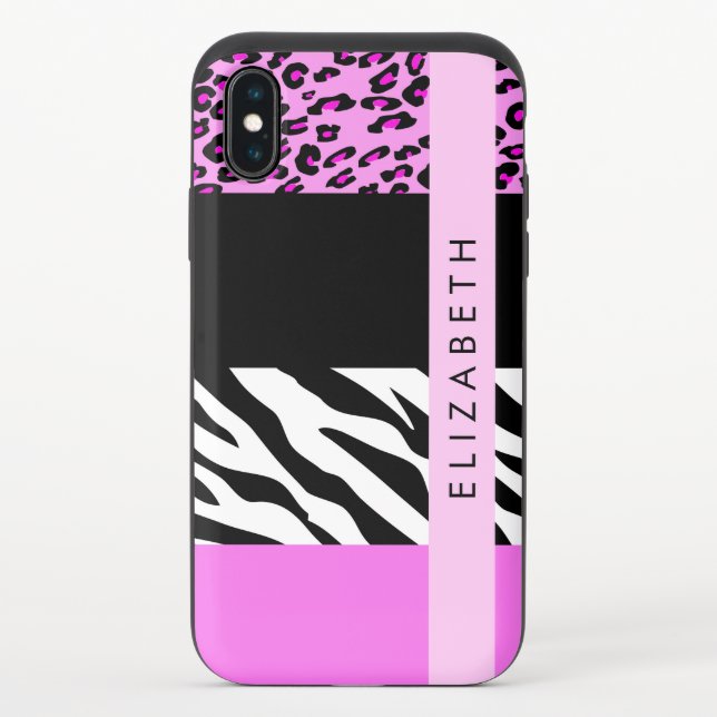 Leopard Print, Zebra Print, Pink, Your Name Uncommon iPhone Case (Back)