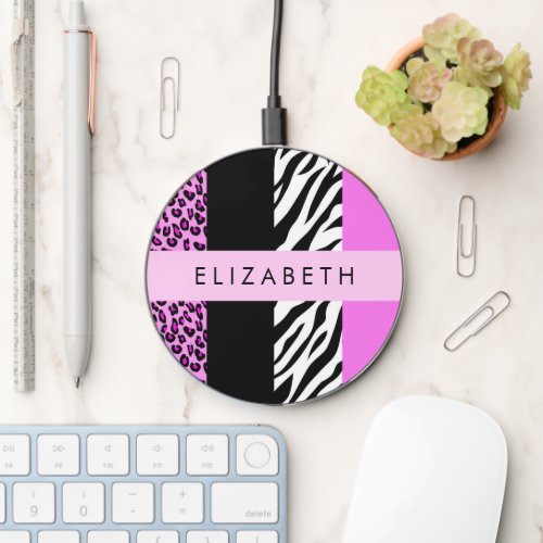 Leopard Print Zebra Print Pink Your Name Wireless Charger