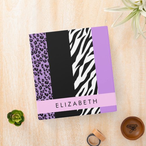 Leopard Print Zebra Print Purple Your Name 3 Ring Binder
