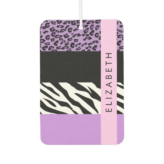 Leopard Print, Zebra Print, Purple, Your Name Air Freshener (Front)