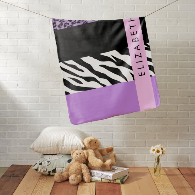 Leopard Print, Zebra Print, Purple, Your Name Baby Blanket (In Situ)
