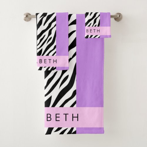 Leopard Print Zebra Print Purple Your Name Bath Towel Set